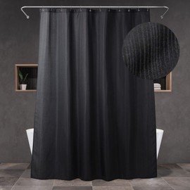 Popkozzi Black Fabric Shower Curtain: 78 Inch Long Linen Textured Water Repellent Washable Polyester Cloth Shower Curtains for Bathroom - Elegant Simple Classic Hotel Bath Curtain - 72x78