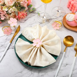 Patelai 12pcs Flower Napkin Rings Pink Floral Napkin Ring Spring Gold Napkin Ring Holder Serviette Buckle Table Setting Decoration for Wedding Party Holiday Banquet Birthday Dinner