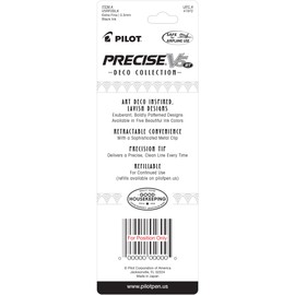Pilot, Precise V5 RT Deco Collection Refillable & Retractable Liquid Ink Rolling Ball Pens, Extra Fine Point 0.5 mm, Black, Pack of 2
