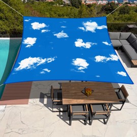 TANG 10'x21' Waterproof Sun Shade Sail Rectangle Outdoor Canopy UV Block Shade Cloth with Curved Edge for Patio Backyard Pool Pergola Cover, Blue Sky