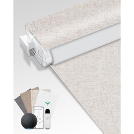 Allesin Motorized Blinds No Drill Automatic Roller Shades with Remote | Rental-Friendly & Easy Install Smart Electric Blackout Window Blinds for Home Office, Living Room Cream-Linen 35x72
