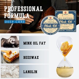 MEKER Mink Oil, Mink Oil for Leather Boots, All-Natural Leather Conditioner with Sponge, Restore Shoes, Jackets, Hats, Baseball Gloves, Saddles and Harnesses, 3.52oz