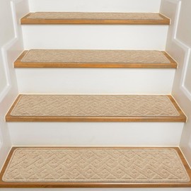 Stair Treads for Wooden Steps Indoor, 8" X 30" Non Slip Carpet Stair Treads with Reusable Adhesive for Kids Elders and Dogs, Surface Polyester TPR Backing Stair Rugs -4 Pack