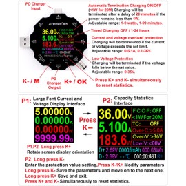 USB C Tester, 3 in 1 Type C DC5.5 USB Meter USB Load Color Screen IPS Digital Multimeter,Voltage,Current,Power,Resistance,Capacity Detector,with Clip Cable Support PD2.0/PD3.0,QC2.0/QC3.0