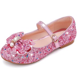 Furdeour Girls Flats Shoes Toddler Little Big Kid Pink Shoes Size 12 Wedding Princess Flower Girl(F2503Pink 12)