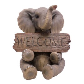 DWK African Elephant Statue Outdoor Front Porch Welcome Sign | Elephant Figurines Statues Entry Welcome Sign | Lawn Ornaments Statues and Outdoor Figurines - 14.5