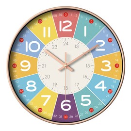 AiUToGo Educational Clock, Accurate Time, Cartoon Pattern, Wall Clock, Children's Wall Clock, Easy to Read for Children, Stylish, Children's Room, Colorful, Children's Wall Clock, Cute, Silent,