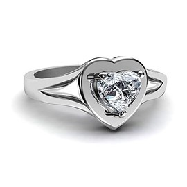 DEPHINI - Heart Statement Ring- 925 Sterling Silver - Cubic Zirconia Anniversary Wedding Band for women - 18" Rhodium Plated Silver