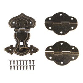 Antique Retro Design Furniture Decorative Cabinet Jewelry Box Latch Hasps Lock and 2pcs Hinges with screws Bronze Color
