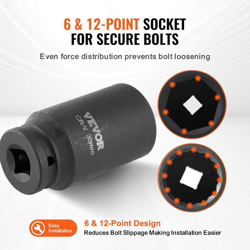 VEVOR Axle Nut Impact Socket Set - 1/2" Drive Deep