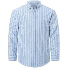 Cromoncent Men's Long Sleeve Oxford Button Down Shirts,100% Cotton,Plaid,Pocket,Blue,Medium