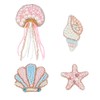 AHANDMAKER 4Pcs 4 Styles Beaded Patch Pink Jellyfish Conch, Shells,