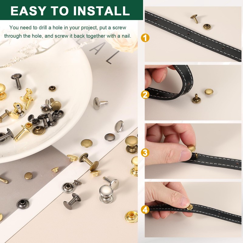 sourcing map 100 Sets Double Cap Leather Rivets, 6x10mm Round
