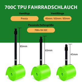 Hycline 2-Pack TPU Bicycle Inner Tubes: 700 x 18-32C (28 Inch) TPU Road Bike Tubes Ultralight (35 g), 85 mm Presta Valve with 2 Tyre Levers