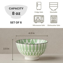 Torre & Tagus Kiri 8oz Porcelain Bowls Set of 6, Colorful Ice Cream Bowls for Kitchen and Decorative Bowl Set for Snacks/Dipping Sauce Cups with Assorted Patterns, Microwave Fridge & Dishwasher Safe