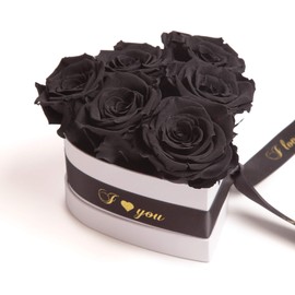 ROSEMARIE SCHULZ Heidelberg Flower Heart Infinity Rose Box in Heart Shape Preserved Roses Black Love (I Love You, Black)