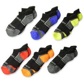 Fruit of the Loom Boys' Big Everyday Active Low Cut Tab Socks-6 Pair Pack, Black, Blue, Gray, Orange, red, Green, Shoe Size: 9-2.5