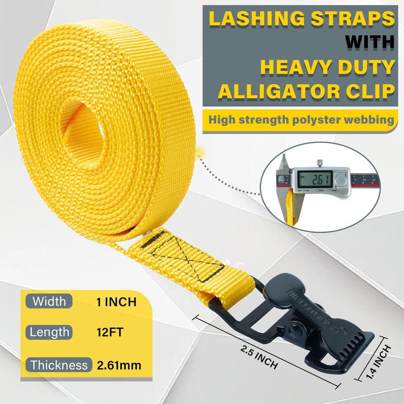 MELOTOUGH 4Pk 1" x 12ft Lashing Strap with Alligator Thumb