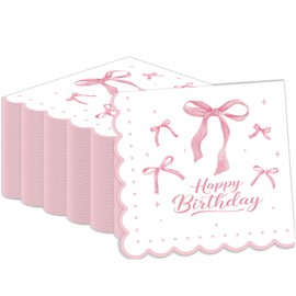 50 Pcs Pink Bow Napkins 13 x 13 Inches, Pink Birthday Paper Napkins Disposable Cocktail Napkins for Bridal Engagement Baby Shower Coquette Birthday Decorations