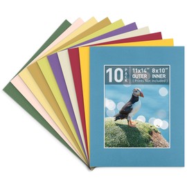 Golden State Art, Pack of 10, 11x14 Mix Color Picture Mats with White Core Bevel Edge for 8x10 Pictures - 4 Ply Thickness