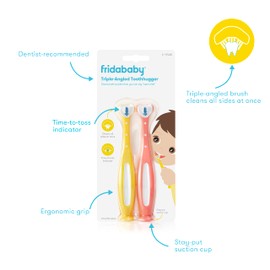 FridaBaby Cepillo de dientes de triple ángulo para cuidado bucal de niños pequeños, paquete de dos