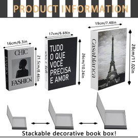 YUJUVI Decorative Books for Home Decor Set of 3 Decorative Book Storage Box Nesting Book Box Stacking Book Box Fake Books Decorative for Home Coffee Table Decorative Books for Office