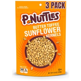 P-Nuttles Butter Toffee Sunflower Kernels - 4.9 Oz Resealable Bags (Pack of 3) - Sweet & Salty Sunflower Seeds without Shell - Trail Mix Snack For On-the-Go Snacking, Parties, Gatherings & Road Trips