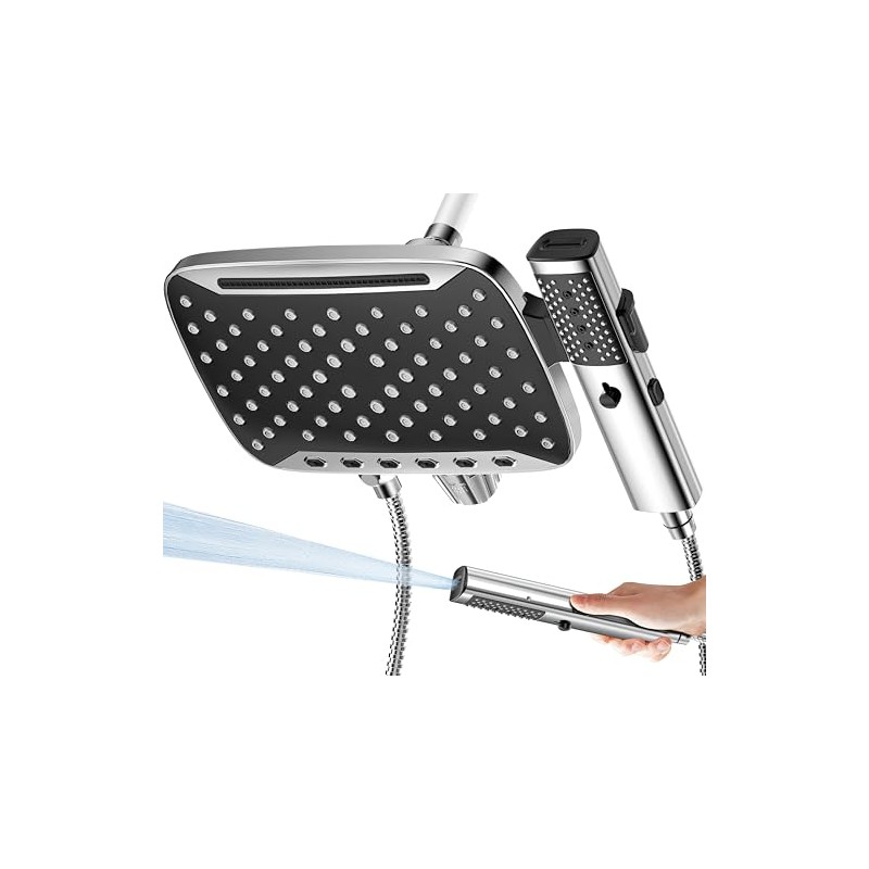 JDO High Pressure Rain Shower Head with Handheld Spray, 7