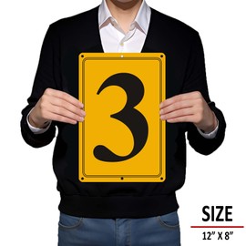 i-CowFun Premium Aluminum Number Signs 3, Metal 12" X 8" Yellow Numbered Signs Outdoor for Parking Lots, Floor, Dock, Court, Aisle, Field, High Visibility, No Fade, Weather-resistant