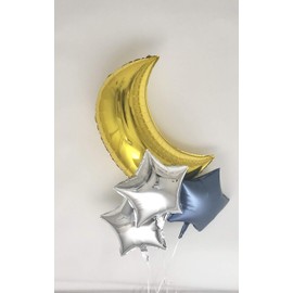 Sweet Moon 16 Piece Moon and Star Balloons Bouquet - Baby Shower, Birthday, Gender Reveal, Eid, and Ramadan Party Decoration (Blue)