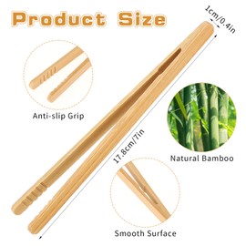 PEOVLVN 4 Pieces Toaster Tongs, 7 Inch Bamboo Tongs Anti-Slip Wooden Toaster Tongs Kitchen Small Tongs Cooking Tong for Serving Food Toaster Fruits Bread Pickles Barbecue Grilling Frying