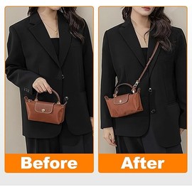 Azjachiny Bag Organizer Insert with Straps Suit for LongChamp Mini Bag, Purse Strap For Long champ Mini Bag Strap Kit (0.9cm Brown)