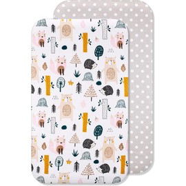 Lovely Hippo 2 x Fitted Sheets 80 x 160 cm 100% Cotton - Set 2X - House Bed 80 x 160 cm Compatible (Forest Animals, 80 x 160 cm)