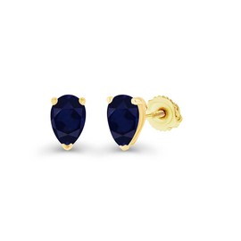 Yellow Gold Plated 925 Sterling Silver 5x3mm Pear Cut Natural Blue Sapphire September Birthstone Screwback Stud Earrings