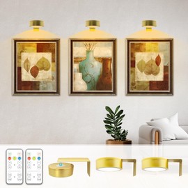 Arixinks Arixinks Battery Picture Light 3Pack Gold,Wireless Painting Light with Remote,3 Lighting&Dimmable,Wall Art Light for Painting Accent Light &Timer for Pictures Frames Gallery Potrait Magnetic
