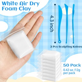 50 Pack White Air Dry Foam Clay,21oz Moldable Soft Lightweight Clays with 3 Pcs Sculpting Knives for Kids,Art Craft Supplies,School Rewards