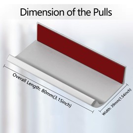 Qjaiune 6 Pack Self Adhesive Drawer Pulls, 3.15" Back Mount Finger Edge Pulls Silver Stick On Cabinet Handles, No Drill Hidden Cabinet Handles for Kitchen Cupboard