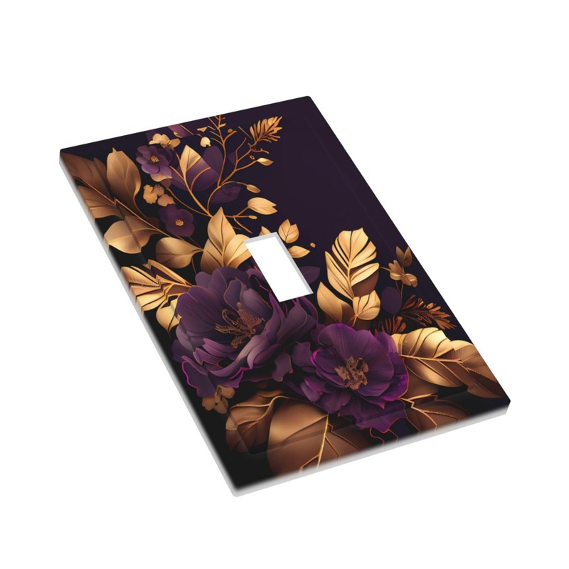 Purple Flower Floral Gold Leaves Light Switch Cover Decorative