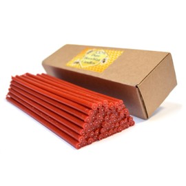 Natural Pure Beeswax Candles Organic Honey Eco Candles Amber Red Color in Gift Box (Natural Cotton Wicks, Dripless, Smokeless, Not Taper Candles) (Red, 8 Inches (20 cm) 60pcs)