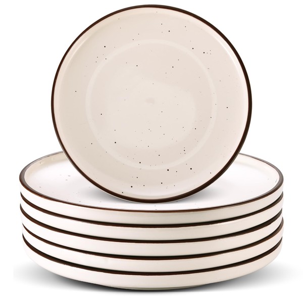 Dessert Plate Set Salad Plates - Modern Rustic Ceramic Plate Sets for 6 - Porcelain Appetizer Plates - 8" Serving Plates for Breakfast | Lunch | Dinner - Microwave and Dishwasher Safe - Vanilla White