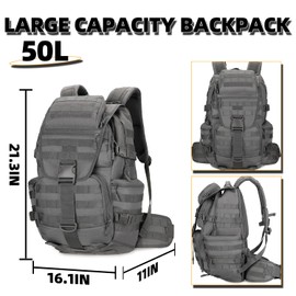 DNWRZBF Military Tactical Backpack Waterproof Hunting Bag Outdoor Hunting Backpack Large Capacity Hunting Day Pack (Grey)