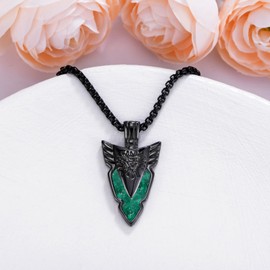 KoyeKei Viking Arrowhead Necklace 925 Sterling Silver Black Malachite Arrow Pendant Norse Pagan Jewelry Gifts for Men Women