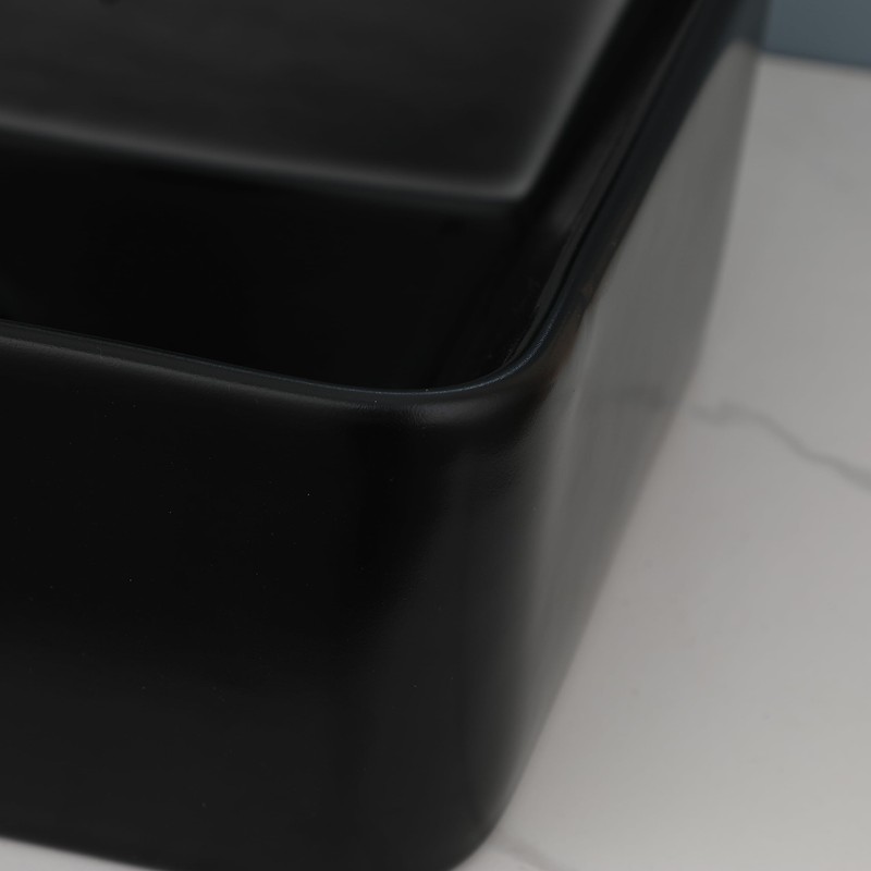 KECTIAKL Bathroom Vessel Sink 16 Inch Black Ceramic Sink Bowl,Above