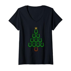 Womens Christmas Horseshoe Tree Horse Lovers Costume Christmas Tree V-Neck T-Shirt