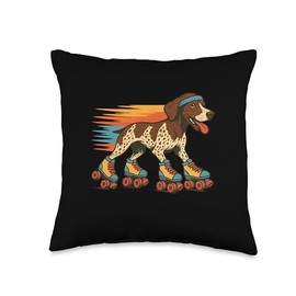 German Shorthaired Pointer Roller Skating Retro Vintage Dog Throw Pillow