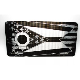 DIGIART INTERNATIONAL OHIO STATE FLAG AMERICAN FLAG BRUSHED METAL NOVELTY LICENSE PLATE AUTO TAG
