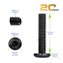 WYLWLS M6 x 45mm Flat Head Hex Socket Cap Screws Bolts 20 Pcs, M6 Bolt Furniture Bolts Alloy Steel, Black Oxide Full Thread, with Hex Spanner, for Beds, Frames, Office, Chair (20, 45mm)