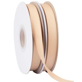 Ribbonitlux 5/8 Inch Tape Twill Ribbon - 25 Yard Soft Tan Herringbone Bias Tape for DIY Craft, Sewing, Gift Wrapping, and Home Decor