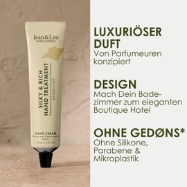 Jean & Len Silky and Rich Hand Treatment Bergamot and Cedarwood, recyclable aluminum tube (without cap), rich hand cream, ensures soft hands, free from parabens and silicones, vegan, 75 ml