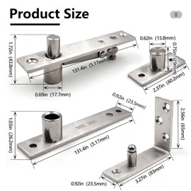 Heavy Duty Stainless Steel Wood Door Pivot Hinges, 180 Degree Rotation Adjustable Swing Mount, L-Shape